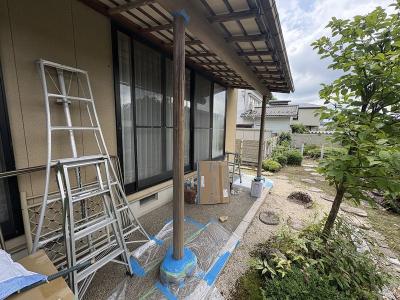 濡れ縁柱メンテ♪