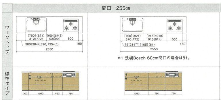 今日は「タカラスタンダードのキッチンで2,550㎜タイプのワークトップの形状は2種類あります！」についてのお話です。